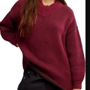 NWOT FREE PEOPLE MOVEMENT MAISIE OVERSIZE PULLOVER SWEATER IN CRANBERRY